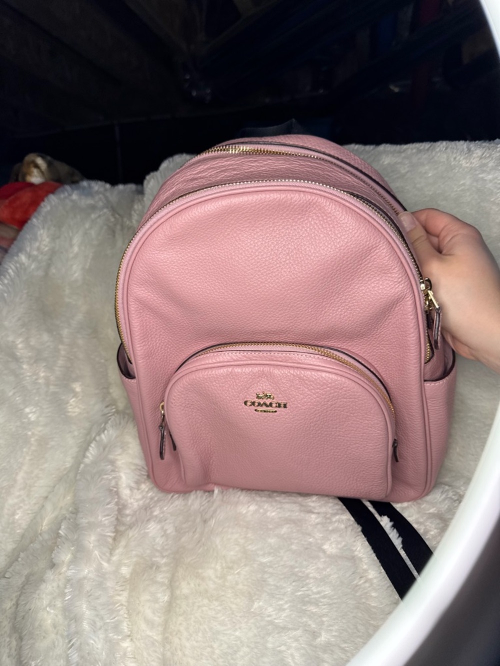 Coach Pink Pebbled Leather Mini Backpack with Gold Hardware